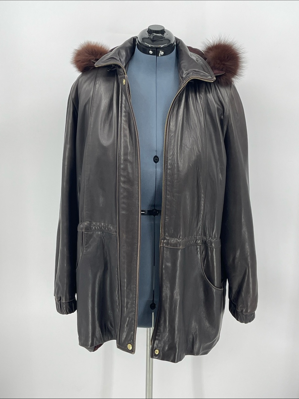 DAMSELLE WOMENS Brown Leather Jacket with Faux Fur Trim SEE MEASUREMENTS FOR SIZ